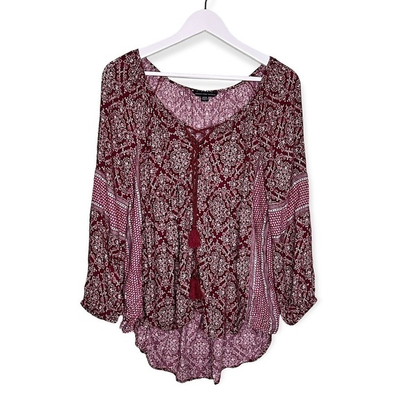 American Eagle Women’s Boho Tassel Peasant 3/4‎ Sleeve Top Pink Size Medium - Picture 1 of 9